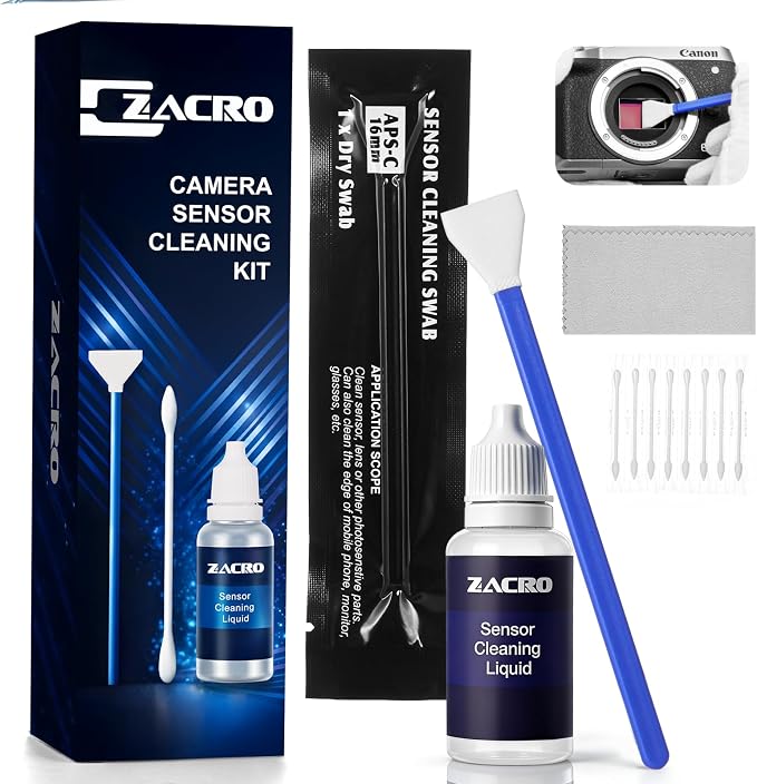 Zacro Camera Cleaning Kit 16mm APS-C Frame Sensor Cleaning Swab*8 + 20ml Sensor Cleaner for DSLR SLR Digital Camera CMOS Sensor Cleaning, Compatible with Nikon Sony Canon by ZACRO