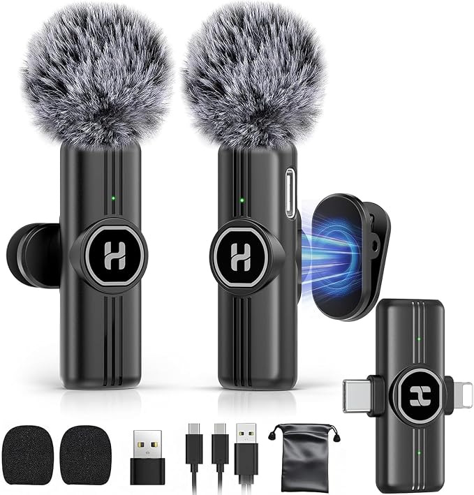 Wireless Lavalier Microphone, Mini Clip-On Mic with Noise Reduction | For iPhone, Android & iPad | USB-C & Lightning Compatible | Plug & Play for Video Recording, TikTok & YouTube by HEHOTTC