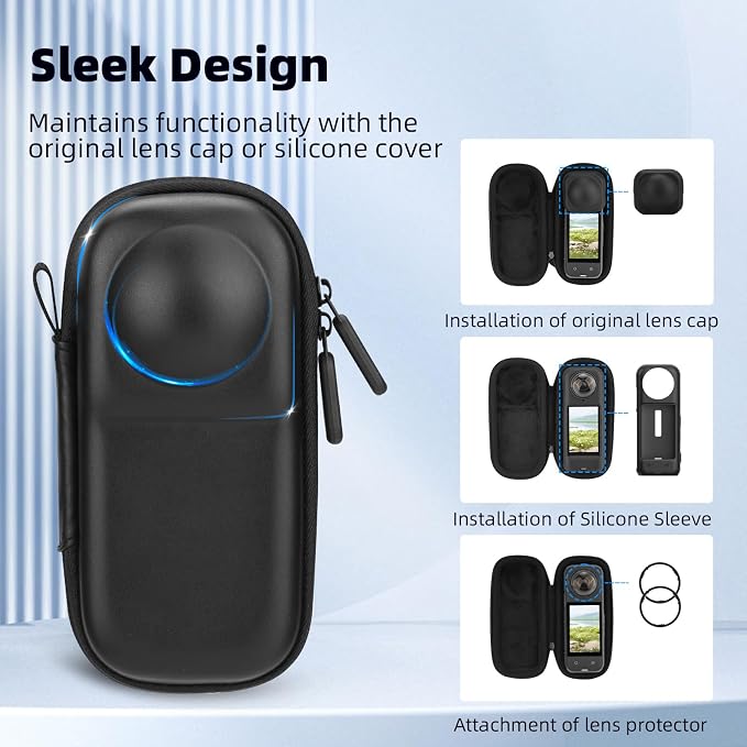 BRDRC Portable Small Case for Insta360 X4 X5 (for Original Lens Cap), Carrying Storage Bag Protective Cover Hard Shell Travel Protector with Wrist Strap Carabiner for Insta 360 X4 X5 Accessories - Image 2