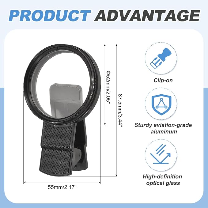 PATIKIL 52mm Phone Camera Lens, Clip-On 8 Point Star Filter Circular Polarizing Lens for Most Smart Phones and DSLR Cameras, Black - Image 2