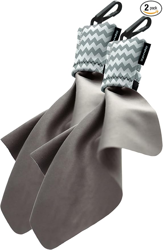 SPUDZ Ultra Microfiber Lens Cleaner with Closeable Bottom – Clip-On Pouch, Washable – for Binoculars, Scopes, Glasses, Screens | Ultra Gray Chevron, 6 x 6 Inch (2-Pack) by SPUDZ