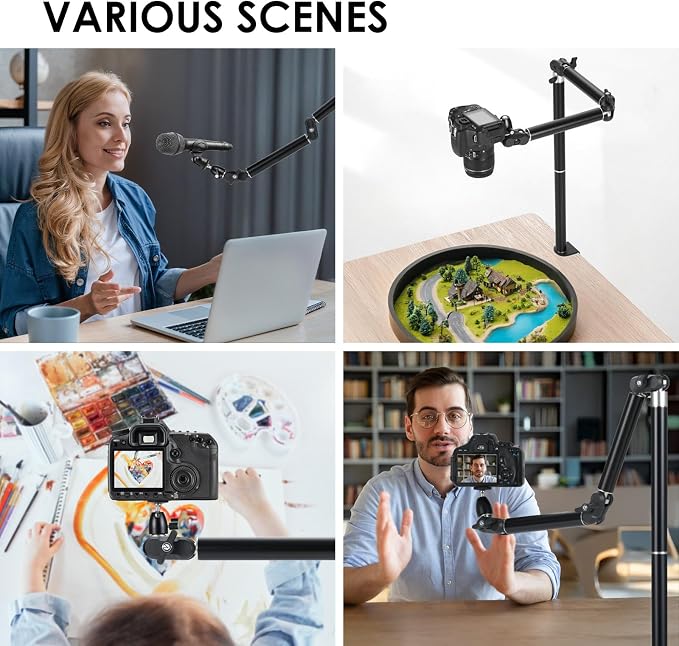 TARION Overhead Camera Desk Mount Articulated with Gear Joints TKA01-L | 6.6lbs Load, 3/8'' 1/4'' Screw, Flexible Detachable Ballhead, Supports Horizontal and Vertical Shooting, Live Streaming - Image 8