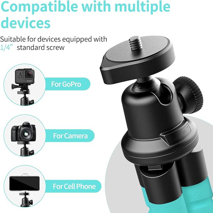 Aureday Phone Tripod, Flexible Tripod for iPhone and Android, Portable with Wireless Remote and Clip for Video Recording/Vlogging/Selfie (Blue) - Image 4