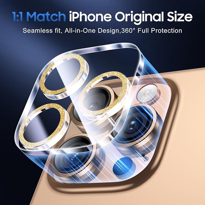 UniqueMe for 3 Pack iPhone 16 Pro/16 Pro Max Camera Lens Protector- Gold | Drop Protection, Case Friendly, 9H Tempered Glass, Camera Cover Screen, Update New Version - Image 5