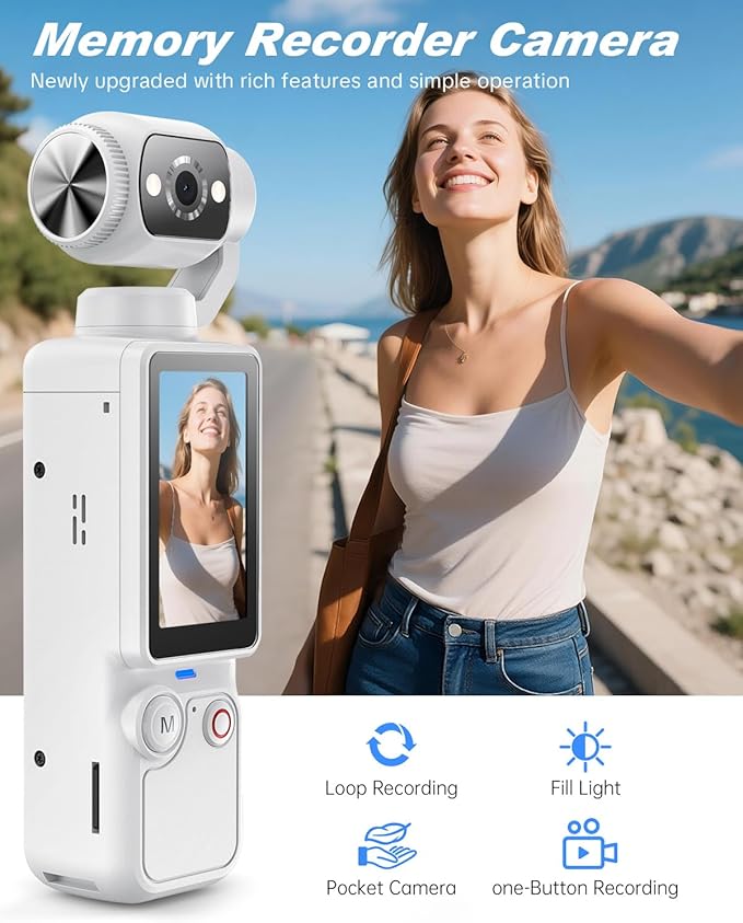 Vlogging Camera, Mini Camcorder, Portable Handheld Video Camera | Mini camcorder with 180° rotating lens, 7-hour battery, 32GB card, one-button recording for travel and daily moments - Image 2