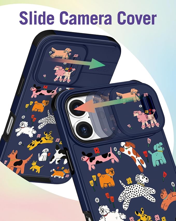 Buleens for iPhone 16 Case 6.1 Inch - with Ring Stand & Camera Cover Aesthetic Cute Designed for Women Girls Girly Cartoon Kawaii Dogs Unique Phone Case for iPhone 16 Compatible with Magsafe - Image 3
