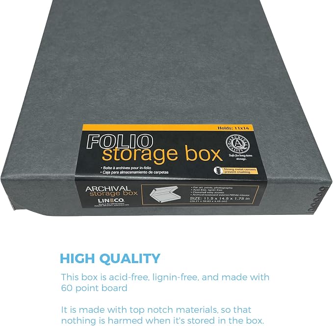 Lineco Clamshell Archival Storage Box, 11.5x14.5x1.75 Inch, Gray | Acid-Free with Metal Edge Boxboard, Organize and Store Photos Documents Cards Negatives Magazine Prints Family Records DIY - Image 5