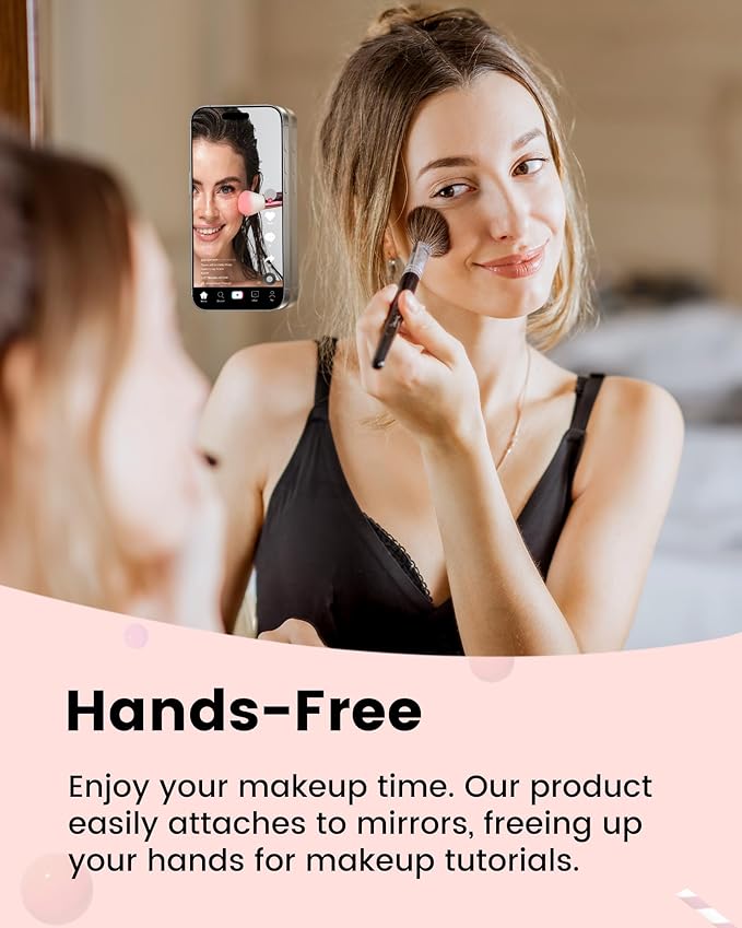amBand Magnetic Suction Mirror Window Phone Holder, Sticky Grip Double Sided Mount for iPhone, Gym Bathroom Kitchen, Hands-Free for Makeup FaceTime Shower Viewing with MagSafe Accessories, Frost White - Image 5