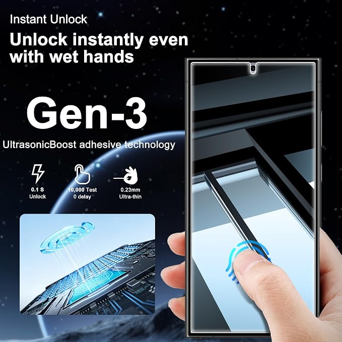 [2+2 Pack] for Galaxy S24 Ultra Privacy Screen Protector Glass | 2 Pack Camera Lens Protector, 9H Tempered Glass, Ultrasonic Fingerprint, Easy Install, for Samsung S24 Ultra Screen Protector - Image 4
