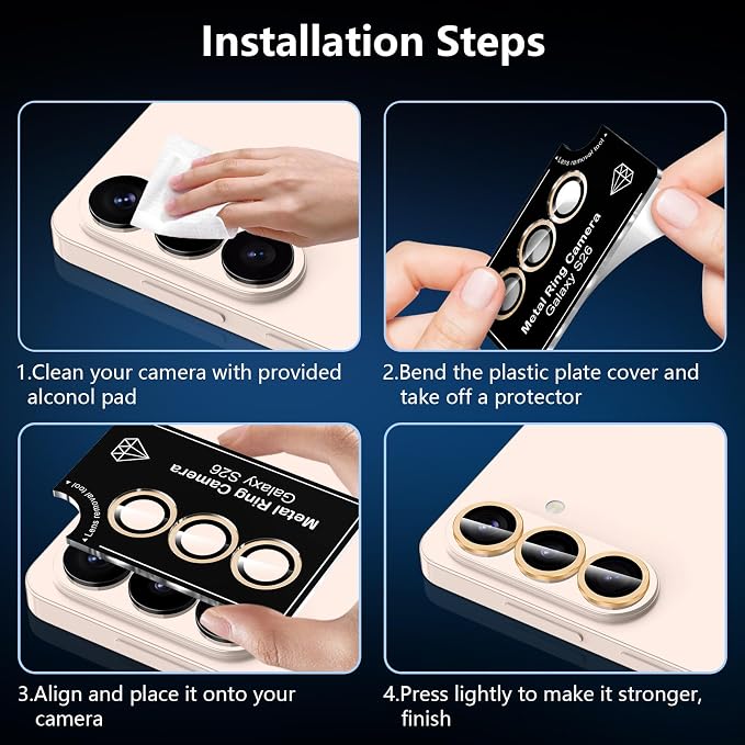 for Samsung Galaxy S26 Camera Lens Protector, Individual Metal Ring Tempered Glass Lens Cover, [Strong Adsorption] Scratch Resistant Ultra-Thin HD Clear Lens Cover, 1 Set-Titanium Gold - Image 7