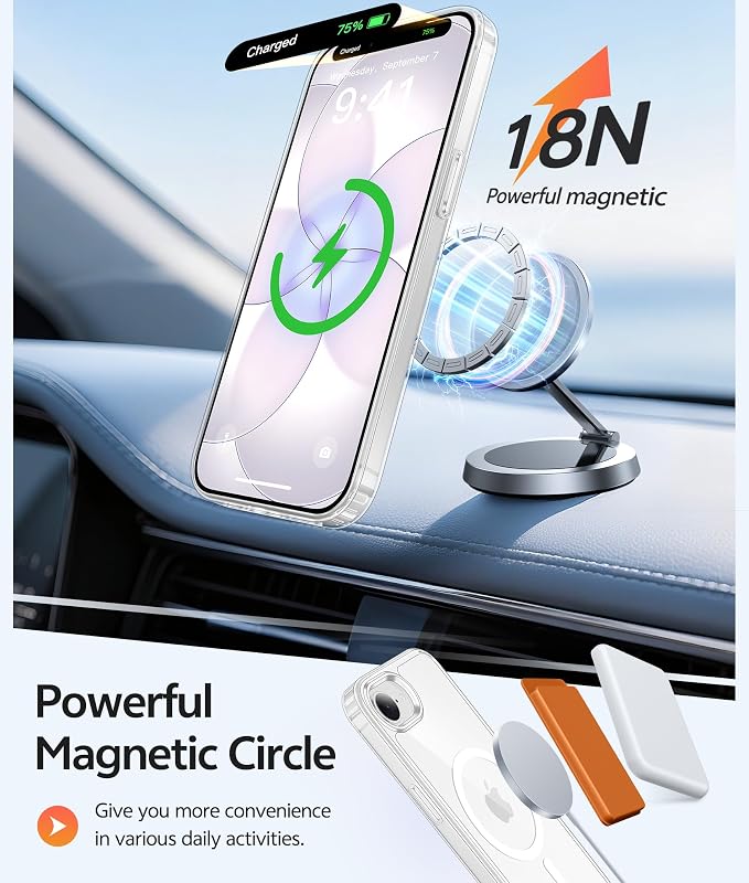 FNTCASE for iPhone 17e/ iPhone 16e Case, Fit for Magsafe, Screen Protector | Anti Yellowing Magnetic Back, 14FT Military Grade Drop Protection, Shockproof Protective Phone Cover, Transparent - Image 3