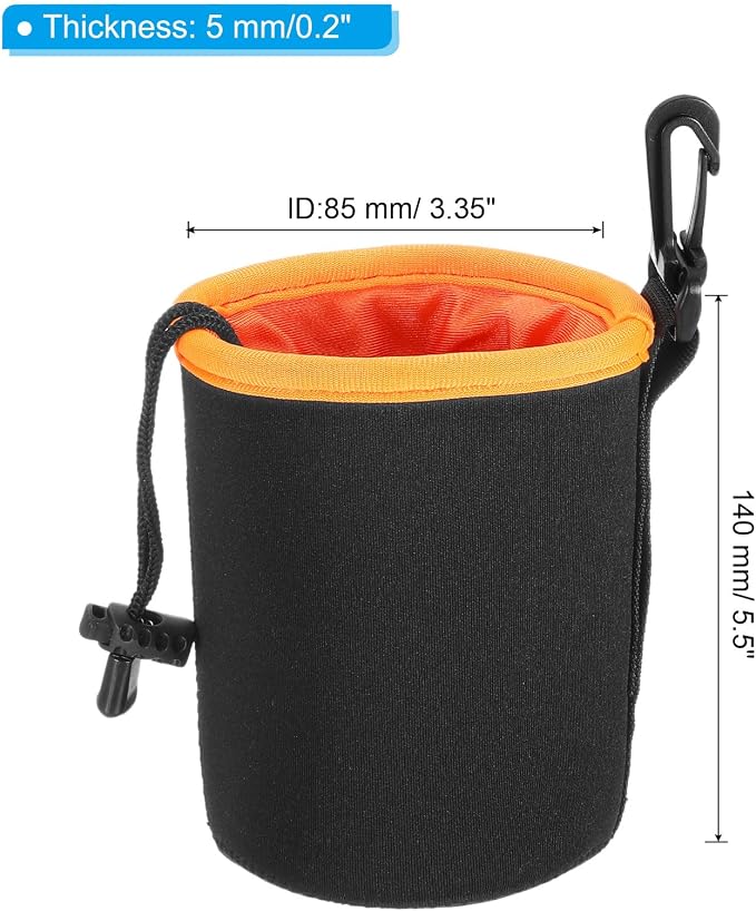 PATIKIL Camera Lens Bag, 2 Pcs 3.3" ID x 5.5" H Cylindrical Drawstring Lens Pouch with Thick Protective Neoprene, Lens Case for DSLR Camera Lens, Water Coffee Cups Black, Orange - Image 2