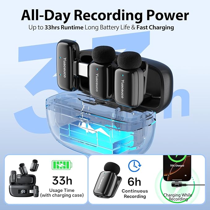 Mini Wireless Lavalier Microphone for iPhone ipad Android | Plug & Play, 131FT Range,with Noise Reduction, 33h Charging Case, for Content Creators,for iPhone Vlogging, Podcast - Image 4