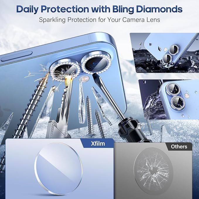 for iPhone 17 Camera Lens Protector Cover Bling Diamond, Blue | Individual Metal, 9H Hardness, Scratch Resistant, Shockproof, Drop Protection, Case Friendly, Stylish Accessories - Image 3