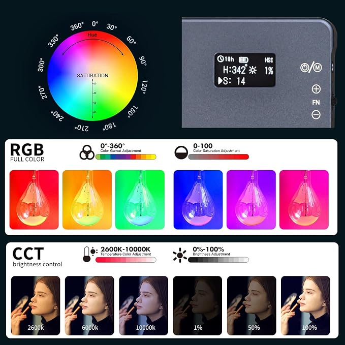 T12 Pro RGB Video Light,12W Portable LED Camera Light with 2500-8000K, 4000mAh Rechargeable Battery, 21 Effects, CRI 96+, for Studio Photography, Vlogging, Streaming, Selfie Video and Phone Recording - Image 3