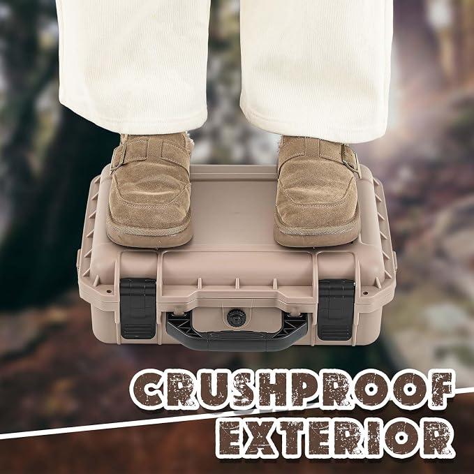 Relaxweex 1 Pcs Waterproof Hard Case with DIY Customizable Foam Insert Portable Protective Case with Knife for Camera Drones Equipments Tools Test Instruments(Tan,11.3 x 8.7 x 4.2 Inch) - Image 6