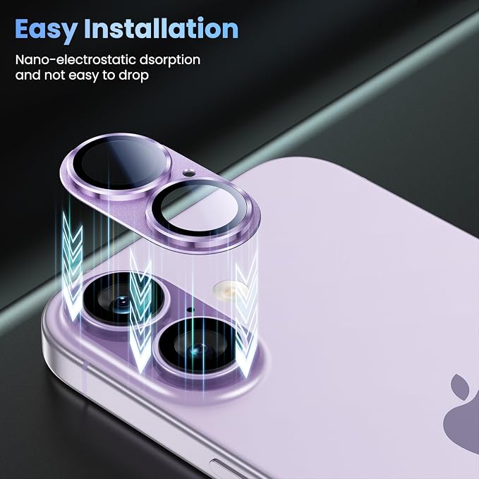 Uyiton for iPhone 17 Camera Lens Protector, Metal Frame Glass Cover | Not Easy to Break, Strong Adsorption, Case-Friendly, Metal 9H Sapphire Glass Rear Camera Screen Cover, Lavender - Image 7