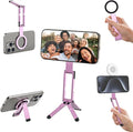 ULANZI MA60 Phone Tripod for Magsafe, Aluminium Mini Phone Stand Pink | Pocket Size Cell Phone Stand, Foldable Selfie Stick for iPhone, Strong Magnet Quick Mount for iPhone 16 15 14 13 12 by ulanzi