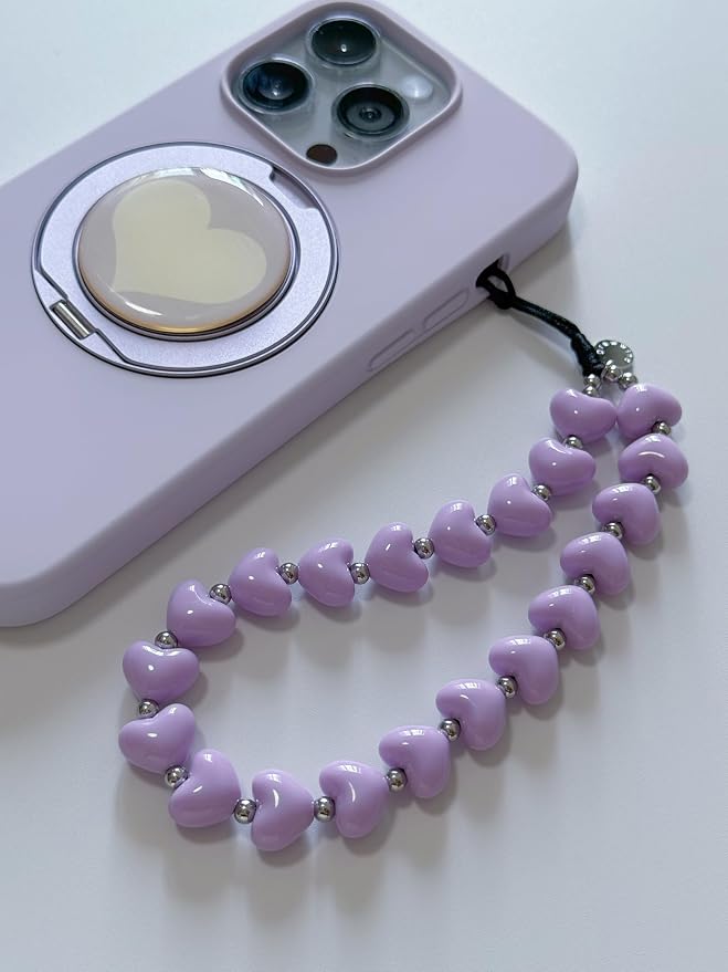 Drawwind Phone Charm Strap Cute Wrist Straps Cell Phone Charm String Y2K Aesthetic Lanyard Wristlet Chain for Case Camera AirPods Bags Keychains (Purple Hearts) - Image 4