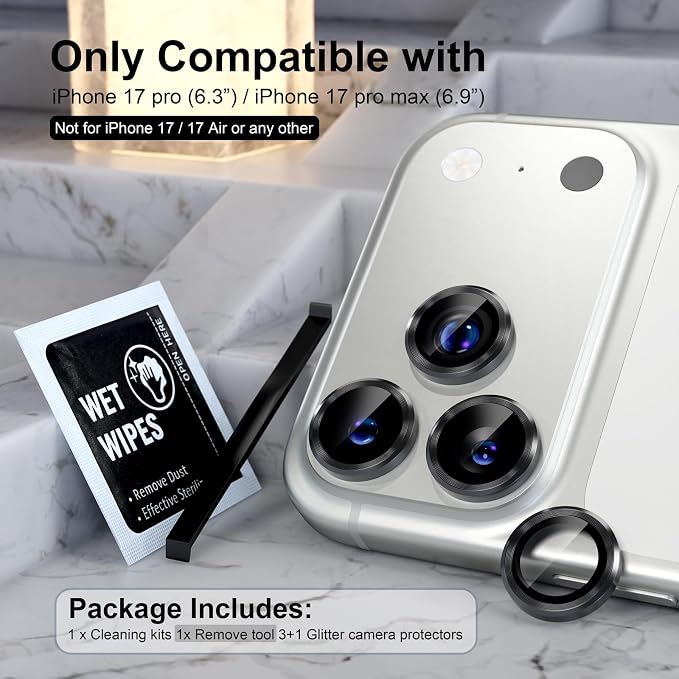 Choiche for iPhone 17 Pro/iPhone 17 Pro Max Camera Lens Protector | Ultra HD, 9H Tempered Glass Camera Cover Screen Protector Metal Ring Decoration Accessories (Black) - Image 2