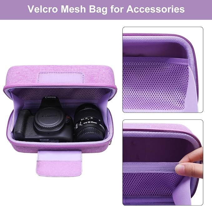 Case for Canon EOS Rebel T7/R50/R100 DSLR SLR Camera and 18-55mm Len Purple | Hard Carrying Travel Case for Canon EOS Rebel T7/R50/R100/R50 V/T6/R8/R10/RP/SL3/R5/T100 DSLR SLR Camera and 18-55mm Len - Image 4