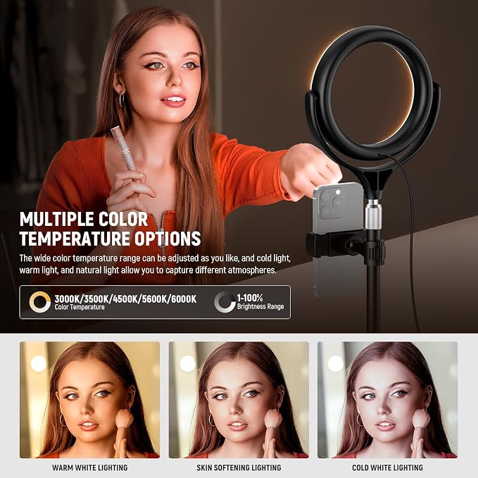 NEEWER Basics 7" Desk Ring Light with Stand/Phone Holder Compatible with iPhone, 10W CRI95+ Bi Color LED Selfie Light for TikTok Recording Laptop Webcam Zoom Video Conference Lighting Makeup, RL7B - Image 3