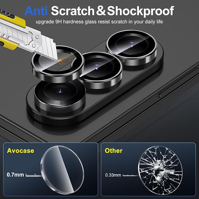 for Samsung Galaxy Z Fold 7 Camera Lens Protector, Individual Metal Ring Tempered Glass Lens Cover, [Strong Adsorption] Scratch Resistant Ultra-Thin HD Clear Lens Cover, 1 Set-Black Ring - Image 3