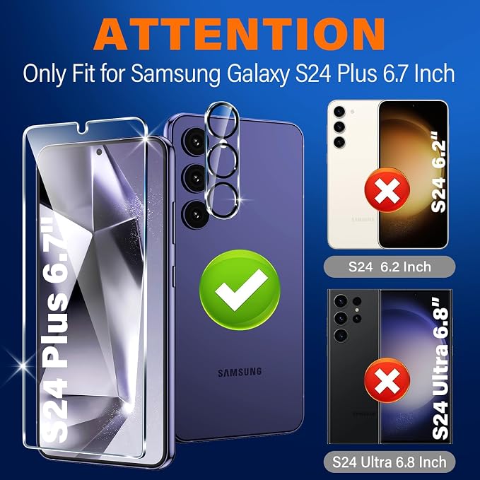 firtstnow 3 Pack for Samsung Galaxy S24 Plus Screen Protector Tempered Glass + 3 Pack Camera Lens Protector, Military Grade Shatterproof, 9H Hardness, Fingerprint Unlock, Case Friendly 6.7 Inch - Image 2