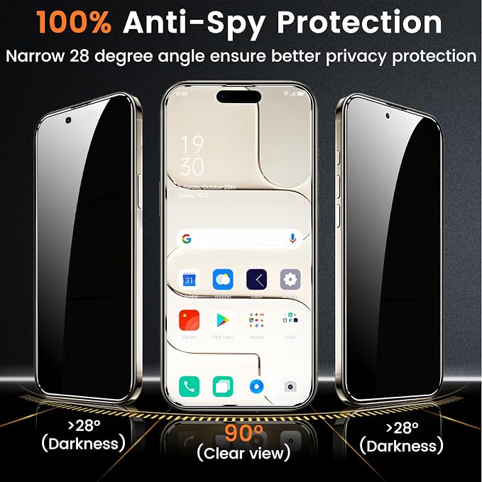 Lesakit 4 Pack Privacy Screen Protector for iPhone 17 Air 6.5-Inch with 4 Pack Camera Lens Protector, Anti Spy Tempered Glass Film 9H Hardness Bubble Free Case Friendly - Image 3