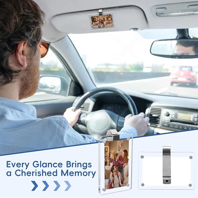 PIFOOG 4PCS Car Visor Picture Holder Gifts for Father Boyfriend Clip Photo Frame Acrylic Magnetic Personalized Memorial Family Dad Mother Couple Wallet Size Photos 3.2 × 4.7 inch - Image 5