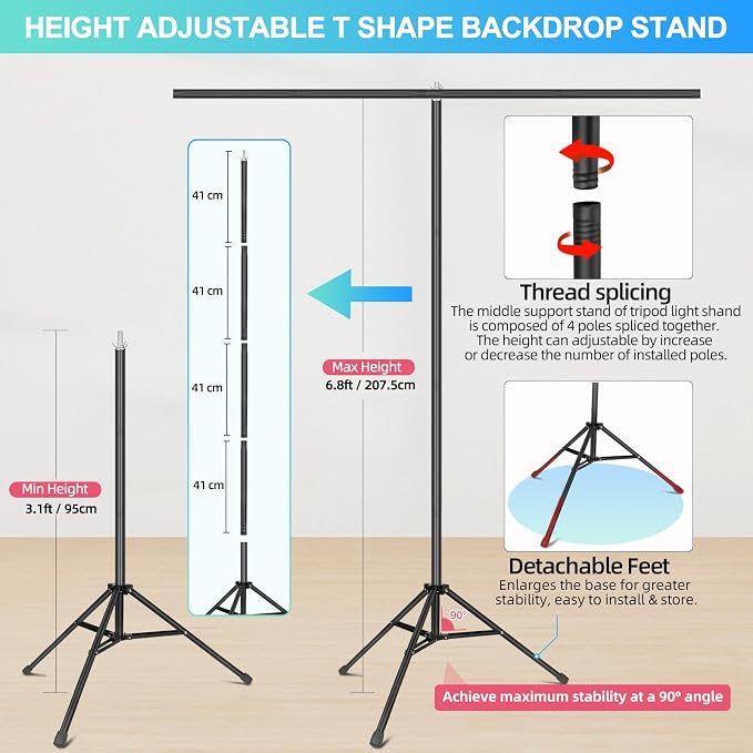 Black White Backdrop Screen with Stand Kit for Photo Video Studio Filming 5X6.5ft, Black Backdrop White Photo Curtain Background with T Shape Stand and 5 Spring Clamp for Photography Party Decorations - Image 3