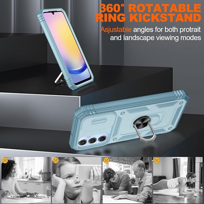 Fit for Samsung Galaxy A25 5G Phone Case with 2PCS Screen Protector, Build in 360° Rotating Ring Kickstand, Military Grade Protective Case for Samsung A25 Case Phone, Green - Image 7