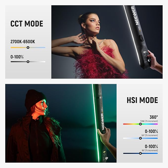 NEEWER Basics 30W Handheld RGB Fill Light 35.5"/90cm, Inflatable, GC30C | 3000Lux 2700-6500K, CRI95, 5000mAh, Type C 45W in/30W Out, Studio Photography Video Recording Streaming Portable TPU Lighting - Image 3