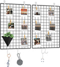 C&AHOME Photo Wall Display Set of 2, Wall Grid Panel, 17.7" x 25.6", Black | Photo Display Shelves, Wall Storagae Organizer, Grid Panel, Hooks, Clips, Hemp Cord, Hammer by CAHOME