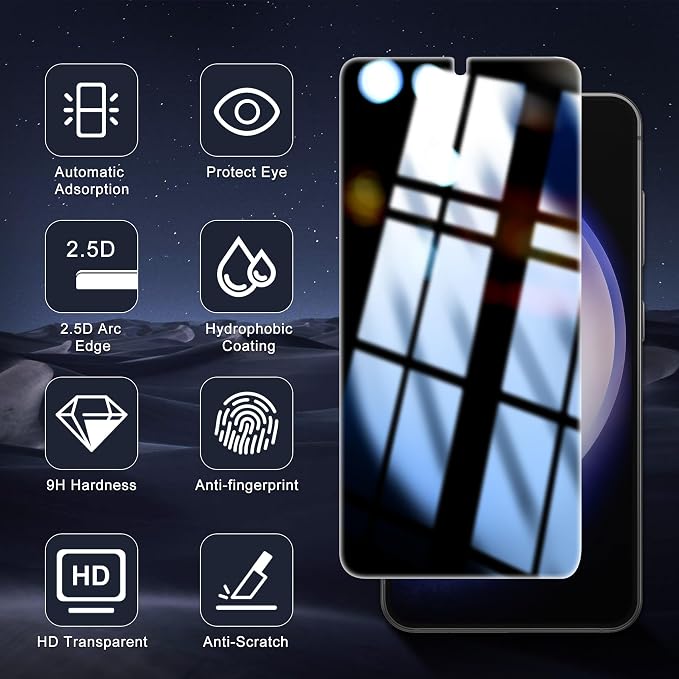 2+2 Pack Privacy Screen Protector for Samsung Galaxy S23 | Camera Lens Protector, Auto-Alignment Tool, Ultrasonic Fingerprint Unlocking, 9H Tempered Glass, Anti-Spy, Case Friendly - Image 9