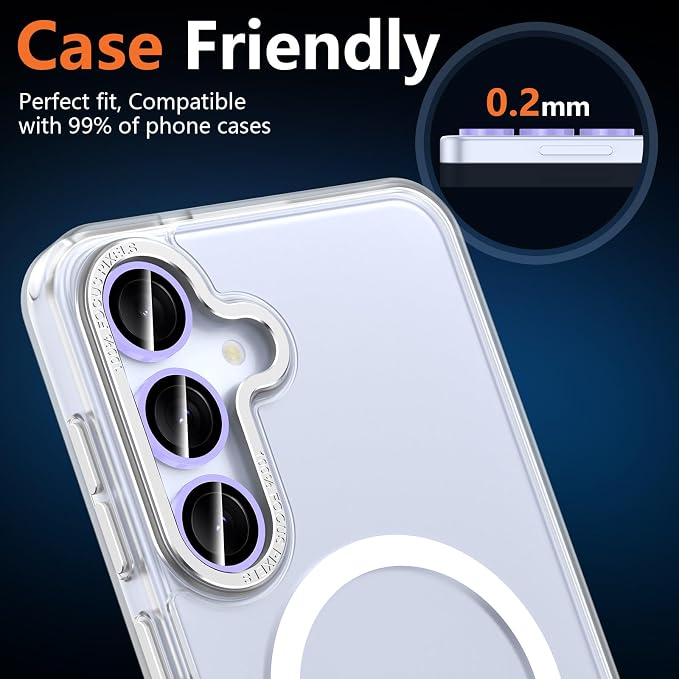 for Samsung Galaxy S25 Plus Camera Lens Protector, Individual Metal Ring Tempered Glass Lens Cover, [Strong Adsorption] Scratch Resistant Ultra-Thin HD Clear Lens Cover, 1 Set-Purple Shine - Image 7