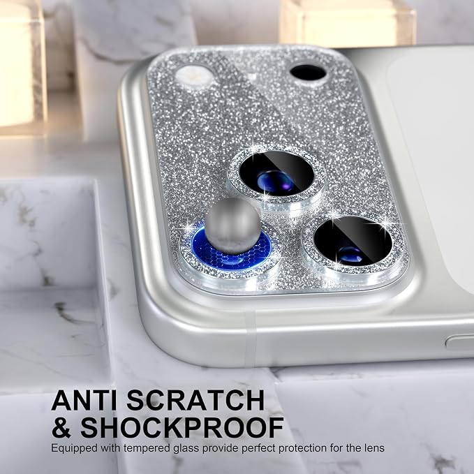 Choiche for iPhone 17 Pro Max Camera Lens Protector, Glitter-Silver | Bling Metal Camera Cover with 9H Tempered Glass Lens Screen Protector Accessories, Strong Adsorption, Case-Friendly, 6.9-inch - Image 3