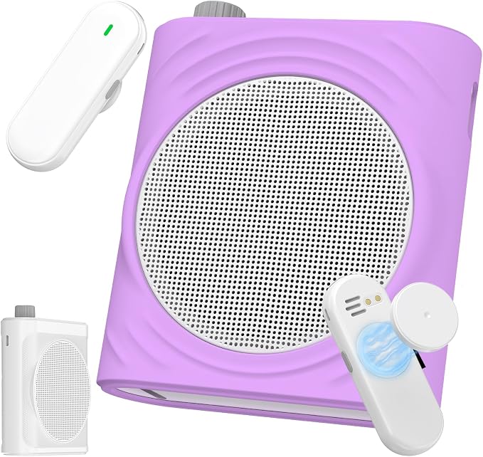 Voice Amplifier for Teachers, Portable Bluetooth Mini Personal Speaker with Wireless Lavalier Mic & Silicone Protective Cover, Ideal for Classroom, Conference and Tour Guide (Purple) by Unknown