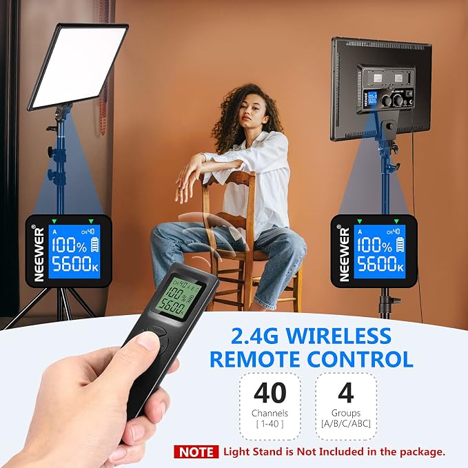 NEEWER NL288 LED Video Light with 2.4G Remote, 45W 4800Lux 3200K-5600K | CRI97+, Dimmable, Bi Color 18" Soft Light Panel, for Photography YouTube Live Stream Game Zoom Meeting(Battery Not Included) - Image 4