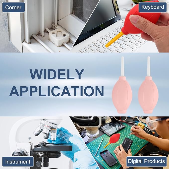 PATIKIL Soft Tip Air Blower Dust Blaster, 3 Pcs Rubber Bulb Air Pump Dust Blower Cleaner Cameras Lens Cleaning Tool with Long Nozzle for Camera Lens Computer Keyboard, Pink/White - Image 6