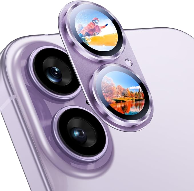 Uyiton for iPhone 17 Camera Lens Protector, Metal Frame Glass Cover | Not Easy to Break, Strong Adsorption, Case-Friendly, Metal 9H Sapphire Glass Rear Camera Screen Cover, Lavender by Uyiton