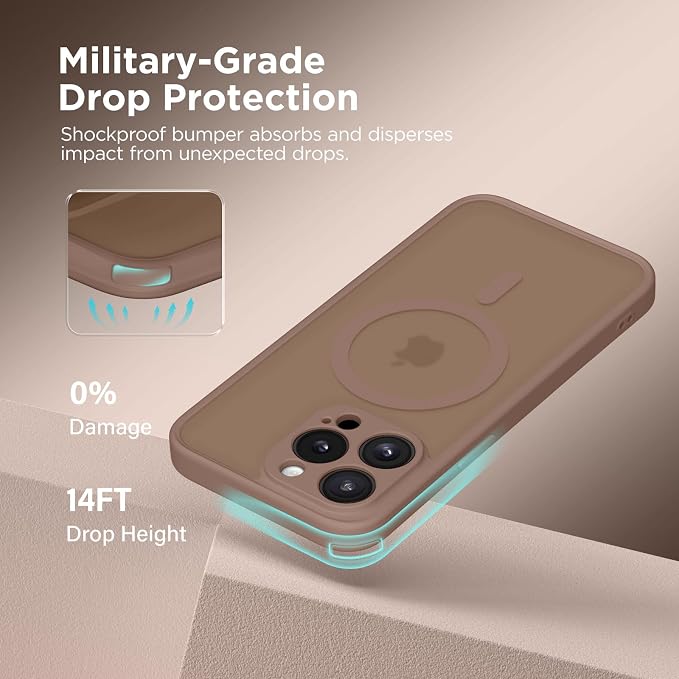 CAPRARO for iPhone 15 Pro Max Case, Compatible with MagSafe Brown | Upgraded [Full Camera Protection] Shockproof Protective Slim Translucent Matte Magnetic Phone Case 6.7'', Brown - Image 5