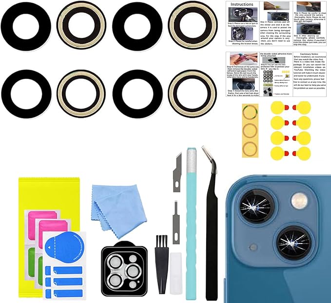 LEAFE for iPhone 13/iPhone 13 Mini Camera Lens Replacement | 2 Set OEM Original Back Rear Camera Lens Glass Replacement Kit for iPhone 13/13 Mini with Pre-Installed Adhesive by LEAFE