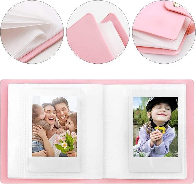 Ruibytree 52 Pockets Small Photo Album 2x3 for Instax Mini, Pink, 1 Pack | Pocket-Size, PU Leather Cover, Snap Closure, Acid-Free Pages, Fits Polaroid 2x3 Photos, Kodak Mini Prints & ZINK Photos - Image 3