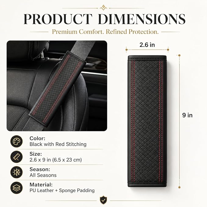 Seat Belt Pads Leather Seat Belt Covers More Comfort Driving Cushion Helps Protect Your Neck and Shoulders Suit for Car, Truck, SUV, Airplane,Camera Backpack Straps-2Pcs - Image 2
