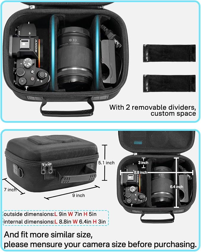 RAIACE Hard Case Compatible with Sony Alpha 7 II III IV/7R V Camera, for Nikon, for Canon, for Pentax and More. Mesh Pocket for Charger, Cables, Cards and Accessories. (case only) - Black - Image 4