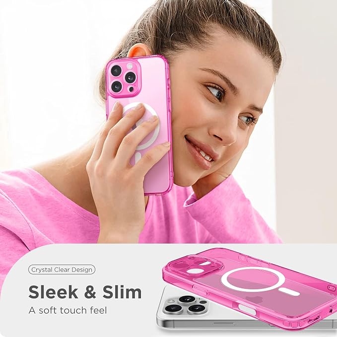 CAPRARO for iPhone 16 Pro Case, Compatible with MagSafe | Upgraded [Full Camera Protection] Protective Translucent Matte Women Girl Magnetic Phone Case Cover, Clear Neon - Image 8