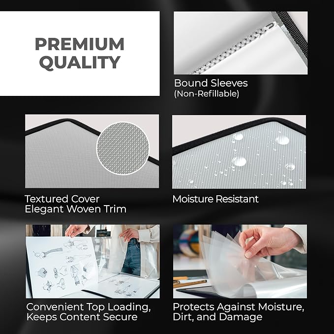 Dunwell 11x17 Art Portfolio Binder, 24-Sleeve, Black Mounting Paper, Silver | 24 Clear Sleeves, Displays 48 Pages, Black Mounting Paper Included, Artwork Storage, Acid-Free Poly Protection - Image 5
