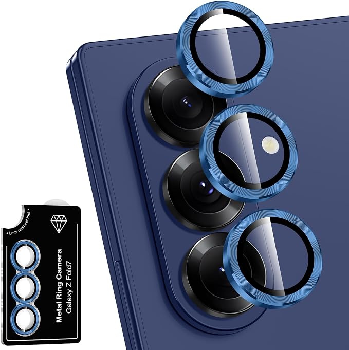 for Samsung Galaxy Z Fold 7 Camera Lens Protector, Individual Metal Ring Tempered Glass Lens Cover, [Strong Adsorption] Scratch Resistant Ultra-Thin HD Clear Lens Cover, 1 Set-Blue Shadow by Btscase