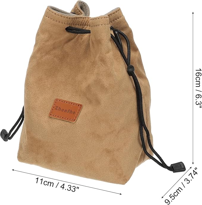 Patikil S Size Drawstring Lens Case Flannel Camera Handbag with Adjustable Shoulder Strap for DSLR Lens, Yellow - Image 2